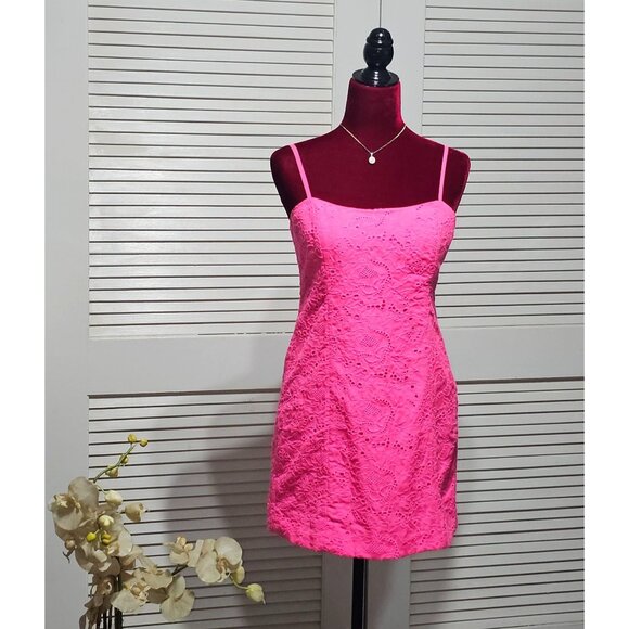 Lilly Pulitzer Women's Pink Shelli Eyelet A-Line Dress With Bow Back Sz 6 2875 - Picture 1 of 13